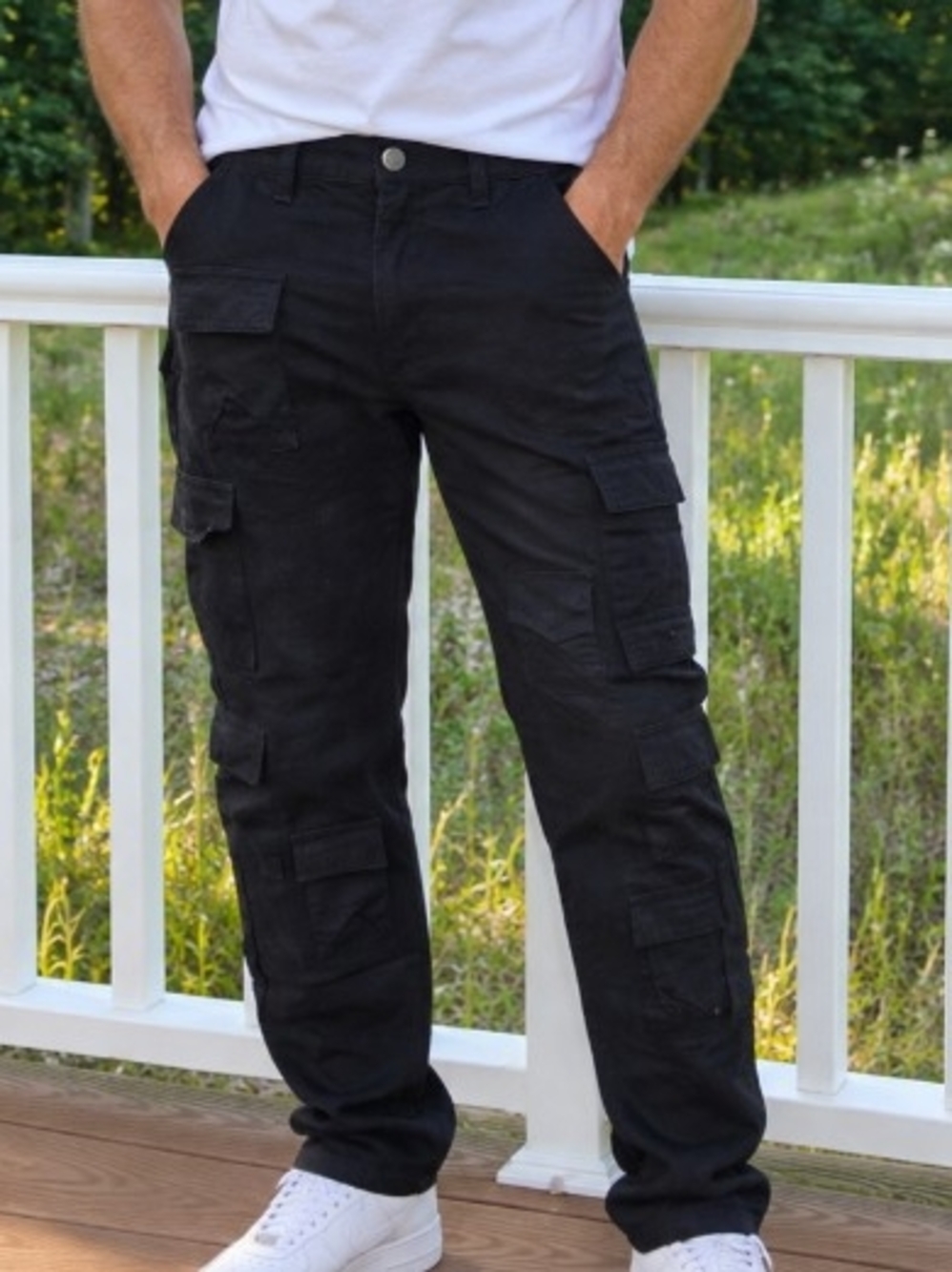 Forever 21 Men's Black Cargo Pants with Multiple Utility Pockets